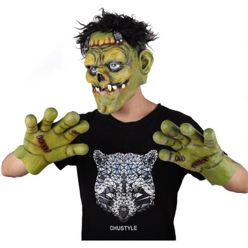 High Quality Green Mask Gloves Halloween Scary Carnival Party Masquerade Fangs Horror Accessories Cosplay Green Lifelike Unisex