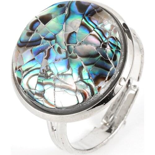 Women Men Natural Abalone Shell Cabochon Finger Rings White Black Yellow Black Oyster Paua Seashell Adjustable Rings Jewelry