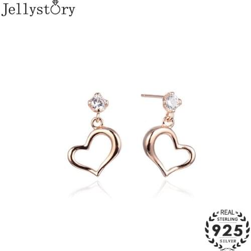 Jellystory trendy 925 sterling silver earring with heart shape zircon gemstone drop earring jewelry for women wedding party gift