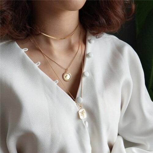 Statement 45cm/55cm S925 Sterling Silver Necklace Women Gold Round Square Rose Flower Pendant Necklace Jewelry For Women Gift