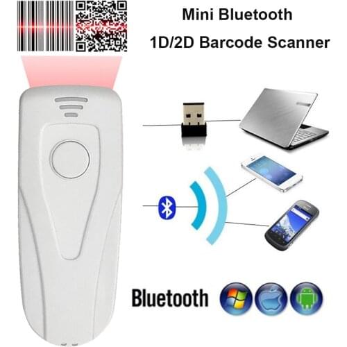 1D 2D Barcode Scanner Portable Mini Bluetooth 4.0 Bar Code Reader Work with Phones, Tablet, PC