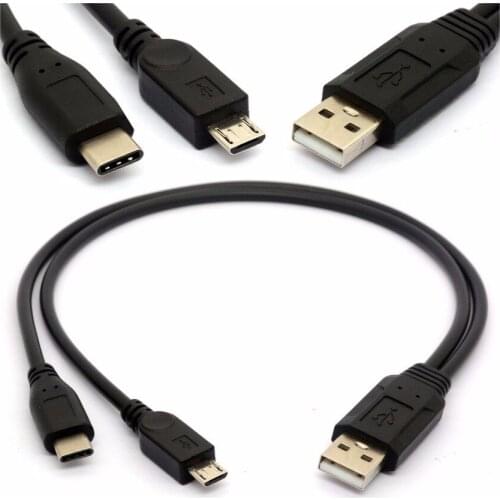 2 in 1 USB 2.0 A Male to USB 3.1 Type C Male Micro USB 2.0 Male Cable Cord SYNC