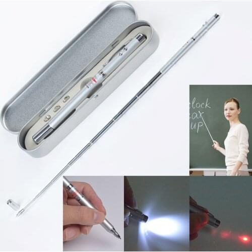 4 In 1 Laser Ballpoint Pen Telescopic Teacher Red lazer Pointer Flashlight Party Electric Torch Outdoor Hunting Laser Gift