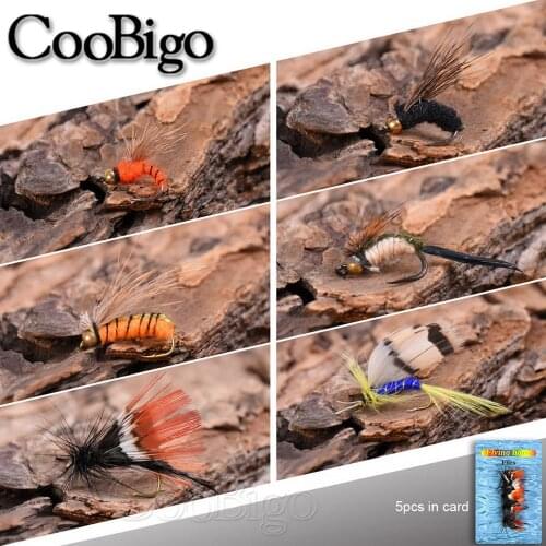 5pcs Insects Fly Flies Fishing Lure Jig Hook Bait with Crank Fish Hooks Tackle Accessories Brass Bead Head