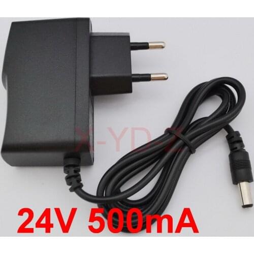 50PCS 24V 500mA High quality, IC program AC 100V-240V Converter Adapter DC 0.5A Power Supply EU Plug DC plug 5.5mmx2.1-2.5mm