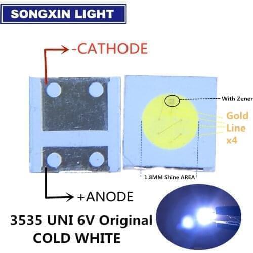 500pcs/lot For UNI LED backlight LCD TV 3535 3537 LED SMD Lamp bead bead 1W 6V 3535 1.2W Cold white UNI MSL-638DEZW-E26SC