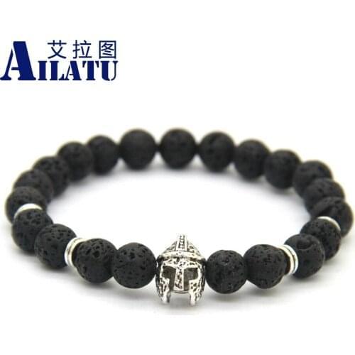 Ailatu New Arrival Spartan Warrior Helmet Bracelet with High Quality 8mm Lava Energy Stone Beads