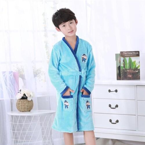 Fashion Children Robes Cute Baby Boy Girl Bathrobe Children Clothing Flannel Print Boys Girls Gown Long Sleeve Bath Robes 2-12y