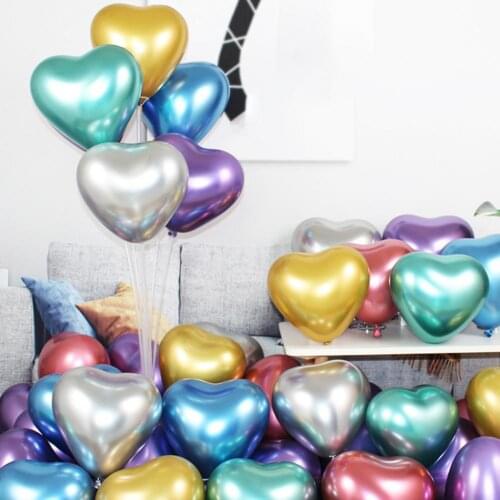 50Pcs 10inch Glossy Metal Heart Shape Latex Balloons Multi-colored Air Balls Globos Birthday Home Decor Party Supplies