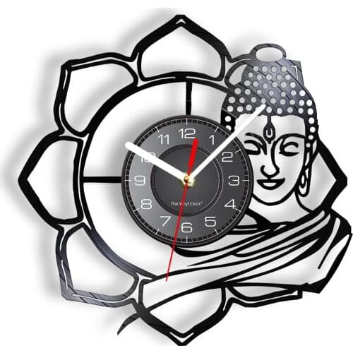 Buddha Gramophone Record Wall Clock Buddhism Lotus Laser Etched Retro Wall Watch Timepiece With LED Illumination Disk Handicraft