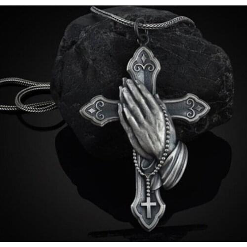 Praying Hands Necklace For Men Women Religious Pendant Rope Chain