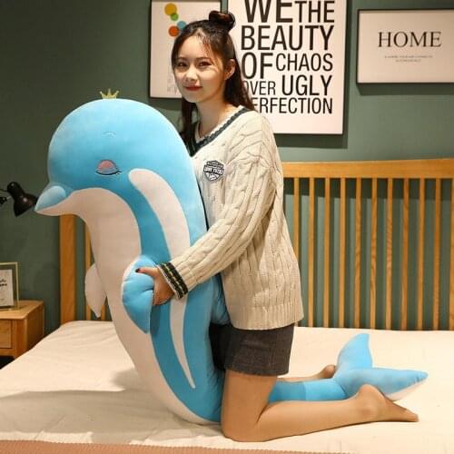 80-150cm Pink/Blue Sea Fish Plush Toys Children Long Crown Dolphin Cloth Doll Room Bed Decor Sleeping Pillow Baby Birthday Gift