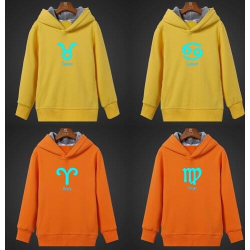 Twelve Constellations Aries Virgo Cancer Fluorescent Luminous Girls Hoodies Winter Hooded Coat Unisex Tops Womens Sweatshirt