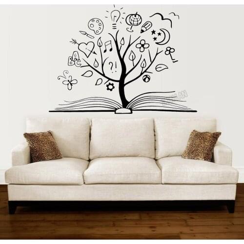 Art Book Tree Wall Decal For School Vinyl Wall Sticker Decor Nursery Kids Room Funny Wall Paper For Book Room Decoration Y035