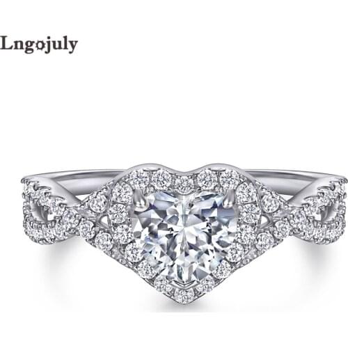 Fine Jewelry Women Ring 925 Sterling Silver Ring Luxury Zirconia Rhinestone Love Heart Wedding Rings For Girl Jewelry Gifts