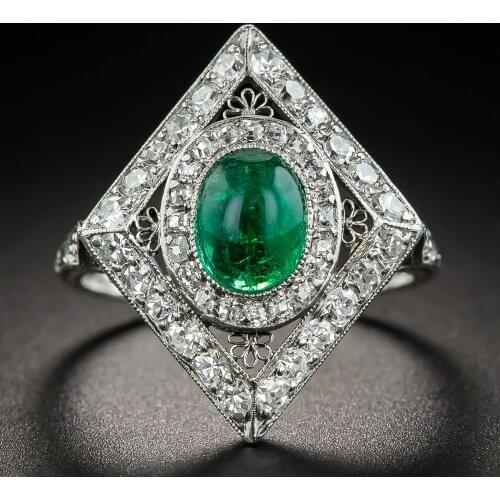 Bamos Luxury Green Zircon Stone Promise Ring Vintage Geometric Engagement Rings For Women Fashion Wedding Jewelry Best Gift