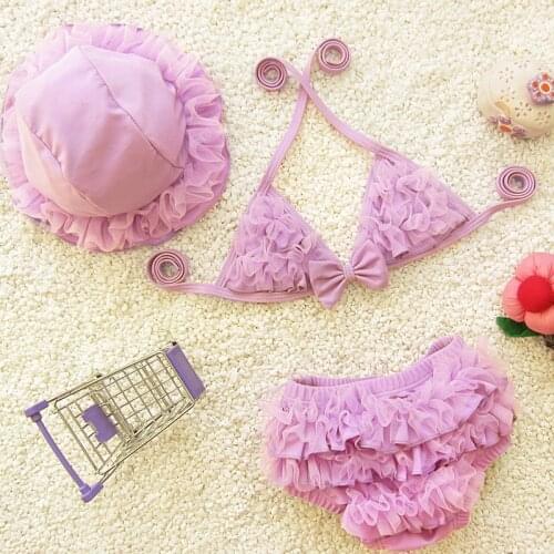 2pcs light pink bikini set girls baby bathing suit, lovely bikini suit baby swimming trunk little girl three piece swimwear