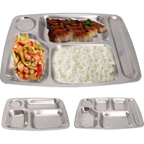 4/5/6 Grids Stainless Steel School Lunch Divided Plate Tray Kids Snack Food Containers Restaurant Tableware Lunch Meal Box