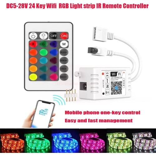 Magic Home 5-24V Wifi LED RGB Controller With IR 24Key Remote Control1/2 way output LED Strip Lights APP Smart Lamps Bulbs