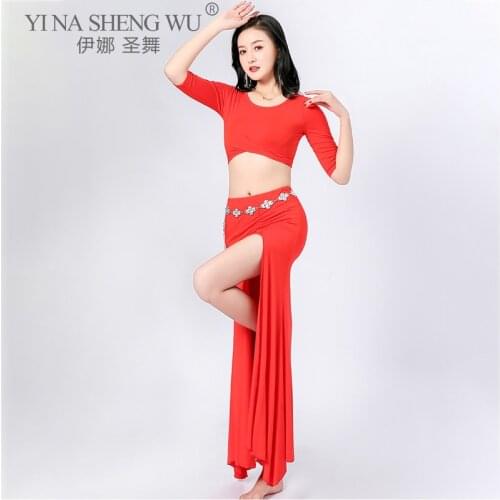 Women Belly Dance Set Training Performance Clothing Outfits Girls Costume Adult Bellydance Class Wear Tops and Long Skirts Suit