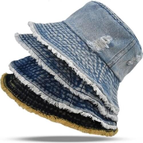 Hot sale cowboy big brim hat fashion cowboy hole fisherman hat simple and old pot hat with hole and broken edge fisherman hat