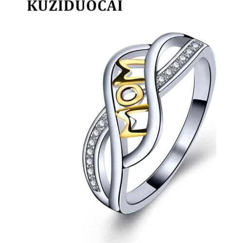 Kuziduocai New Fashion Jewelry Zircon Stainless Steel MoM Interweave Wedding Bride Party Rings For Women Girls Anillos R-782