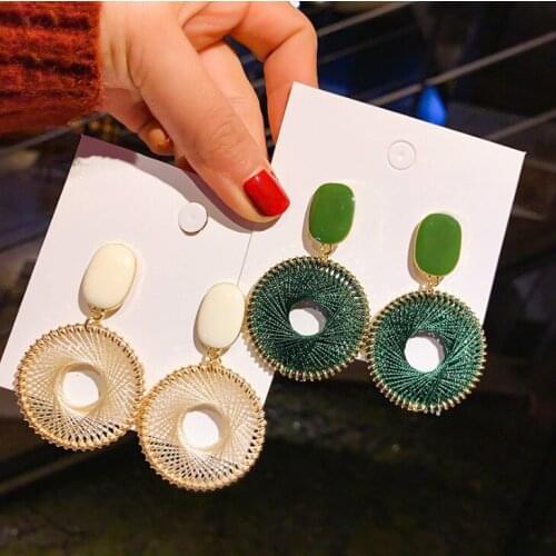 Fashion Statement Drop Earrings For Women Vintage Resin Green Thick Wire Braided Round Dangle Earring 2020 Wedding Jewelry