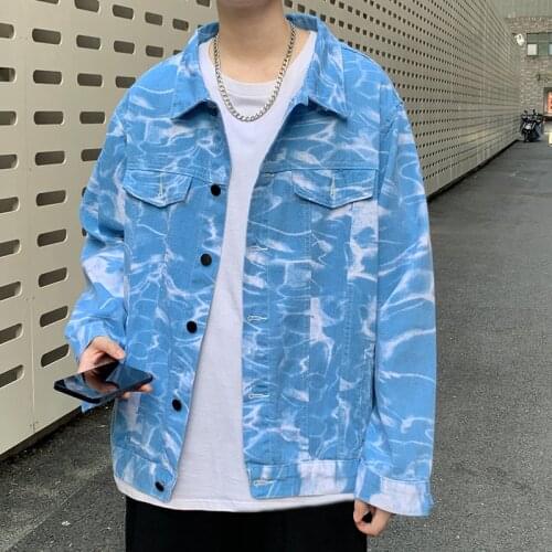 2022 Mens New Tie-Dye Loose Denim Jacket Youth Camouflage Printing Lapel Jacket