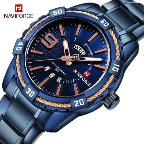 NAVIFORCE 2020 Men Watch Top Brand Luxury Full Steel Military Quartz Clock Mens Watches Fashion Blue Sport Waterproof Wristwatch