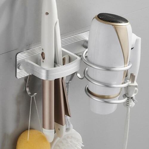 Wall-mounted Hair Dryer Holder Storage Organizer Non-slip Aluminum Alloy Air Blower Holder Storage Shelf Hair Dryer Rack