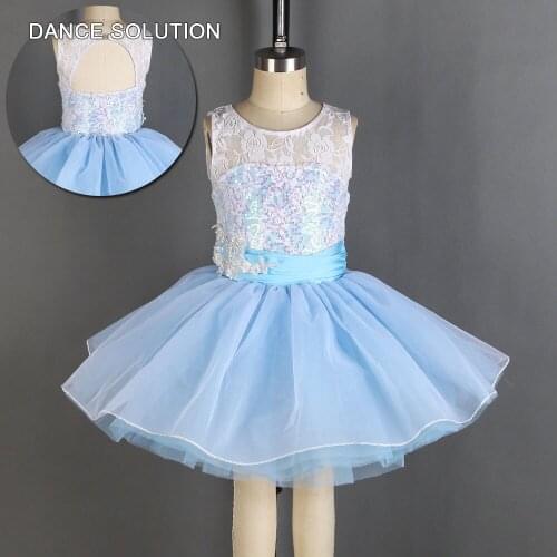 Sky Blue Lace Sequin Bodice Ballet Tutu Sleeveless Keyhole Back Princess Dress for Child & Girl Practice Dancewear 20053