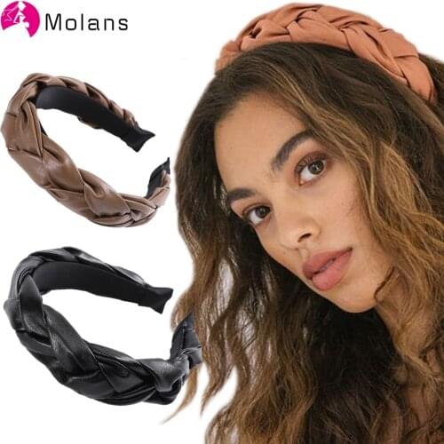 MOLANS Spring Leather Braided Headband Matador Crown PU Headband Head Band Woman Trendy Hairband Headwrap Spanish Headband