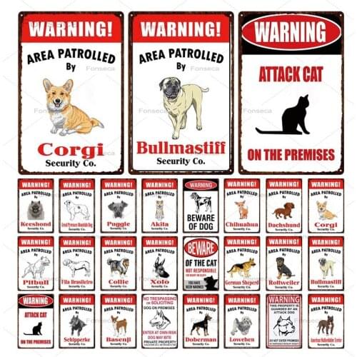 Warning Animals Beware Of The Cat/Dog Metal Sign Tin Plaques Vintage Iron Poster For Yard Pet Shop Wall Art Home Decoration