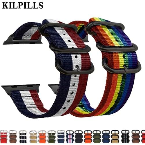 Nylon strap For Apple Watch band 44mm 40mm iwatch band 42mm 38mm rainbow bracelet Sport belt correa for apple watch 6 se 5 4 3 2