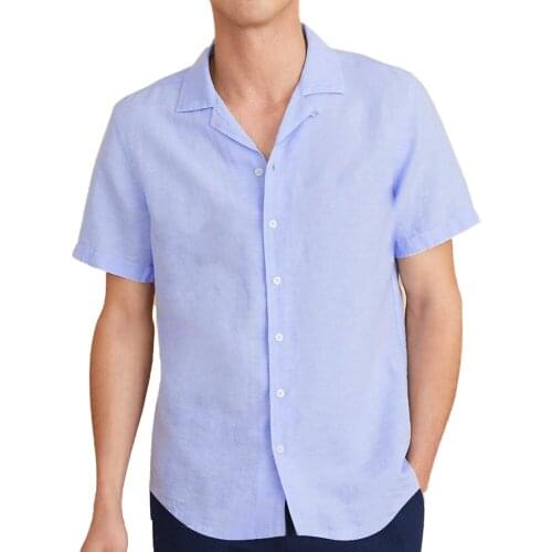 Fashion Camp Collar Luxury Short Sleeve Dress Shirt Custom Made Camp Shirts Linen Business Casual Tailored Cuban Collar Shirt