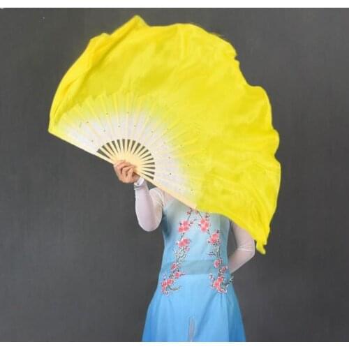 Folding Dancing Fan Yangge Dance Fan Colorful Perform Fan For Right Hand(Yellow) 41cm-86cm