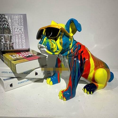 FUN COLORED DRAWING WEAR GLASSES FRENCH BULLDOG HAND DRAWING RESIN INDIVIDUALITY SCULPTURE HOME DECOR GIFT X5748