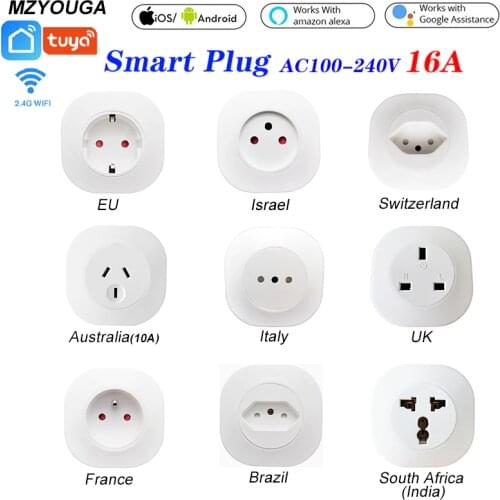 16A Tuya WIFI Smart life Socket UK EU Swit BR FR Israel Ita ZA AU(10A) Plug APP Control Smart Work For Alexa Google Assistant