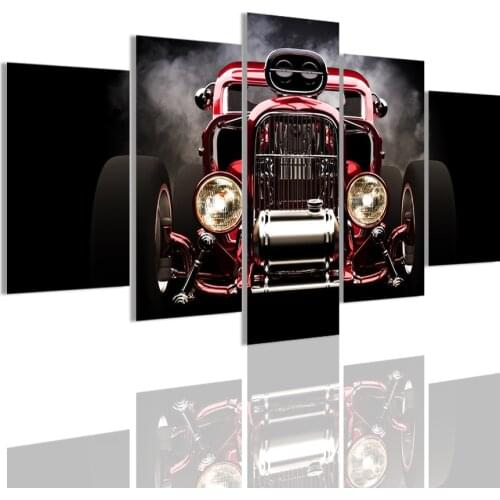 Vintage Hot Rods Cars 5 Panels HD Canvas Painting Posters Wall Art Print Picture Living Room Interior Home Decoration Frame