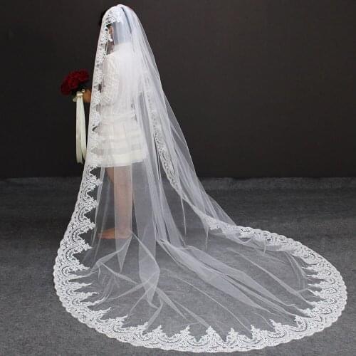 High Quality Cathedral Wedding Veil with Comb One Layer 3 Meters Bridal Veil White Ivory Long Bride Veil Velo de Novia