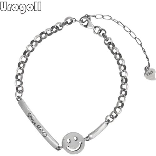 Fine Jewelry Genuine S925 Sterling Silver Fashion Smile Bracelets For Women Girl Party Anniversary Silver 925 Jewelry Gifts
