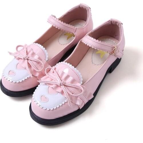 2020 Lolita womens shoes bow Merlot Japanese Lolita shoes lace girl round head middle heel Lolita single shoes