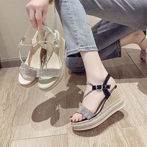 Wedge Heel Sandals Women 2021 Summer Fashion Fairy Wind Rhinestone Platform Outdoor Fashion High Heel Women Sandals