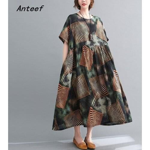 Short sleeve cotton linen vintage dresses for women casual loose long woman summer dress elegant clothes 2021 sundress