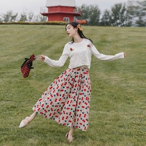 2020 New Fashion Womens Clothing Full O-Neck Vintage Two Piece Set fall clothes for women