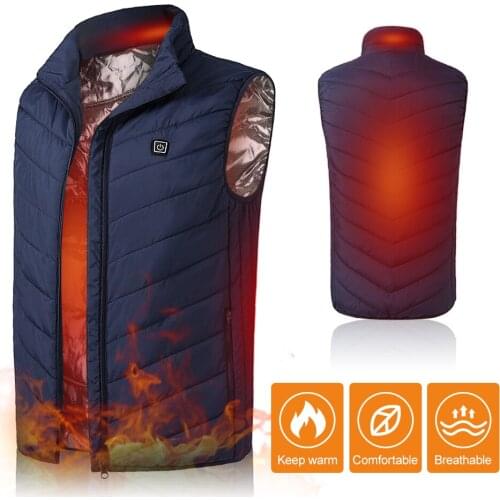 Winter Warm Waistcoat Electric Heating Vest USB Charging Heated Coat Thermal Vest w/Pocket for Walking Camping Ice Snowboarding