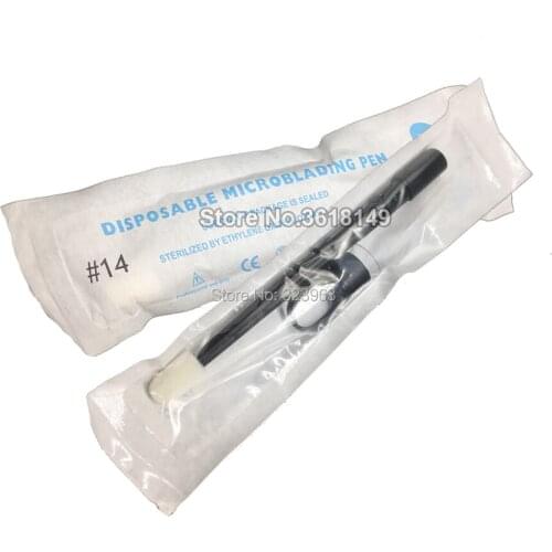 10pcs Disposable Tattoo Manual Pen with Black Sponge Ring Microblading Eyebrow Pen Lamina Tebori 18U 14 Flex Permanent Makeup
