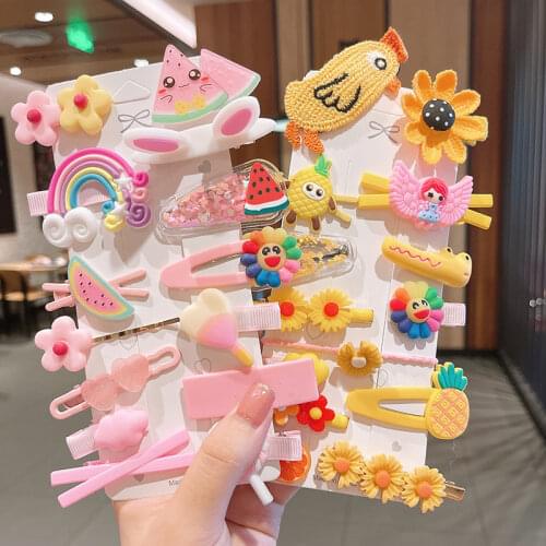 14pcs New Girls Cute Cartoon Fruit Hair Clips Kids Lovely Sweet Hairpins Headband Barrettes Fashion Hair Accessories