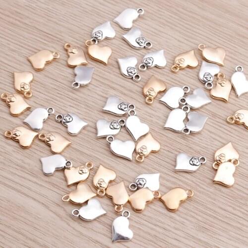 50pcs 17x15mm Small Gold Silver Color Flowers Hearts Charms for DIY Necklaces Bracelets Pendants Jewelry