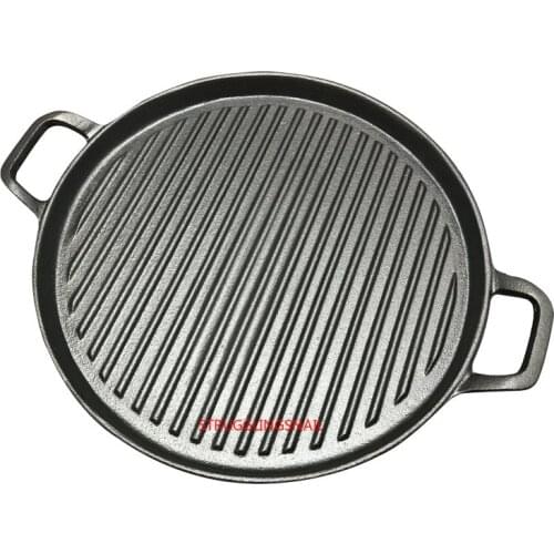 30cm Thickened Striped Cast Iron Steak Frying Pan BBQ Grill Plate Griddles Meat Roasting Pan Uncoated Nonstick Cookware